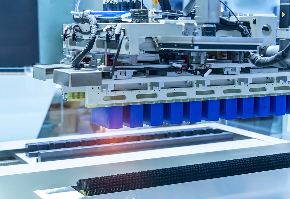 Machinery in an assembly line manufacturing Lithium-ion batteries.